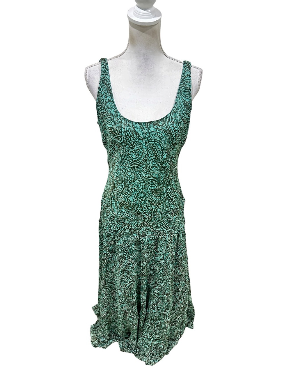 Jones Studio Green brown swirly print Scoop Neck Maxi Dress lined size 12